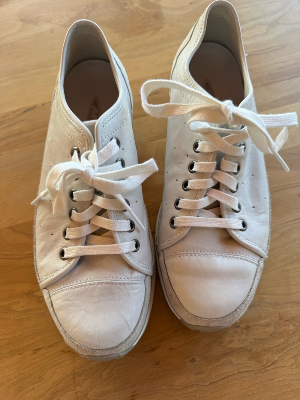 MBT Women's White/stone color Leather Athletic Sneakers with rocker bottom